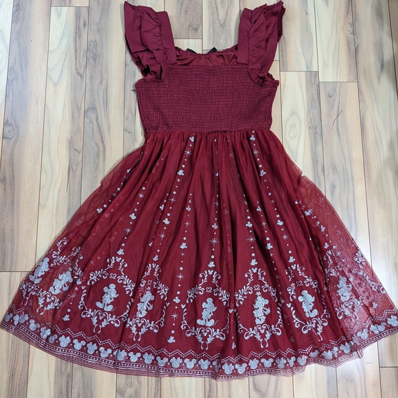 NWT! Her Universe Disney Mickey And Minnie Mouse Holiday Dress Burgundy Size XL - Picture 14 of 16